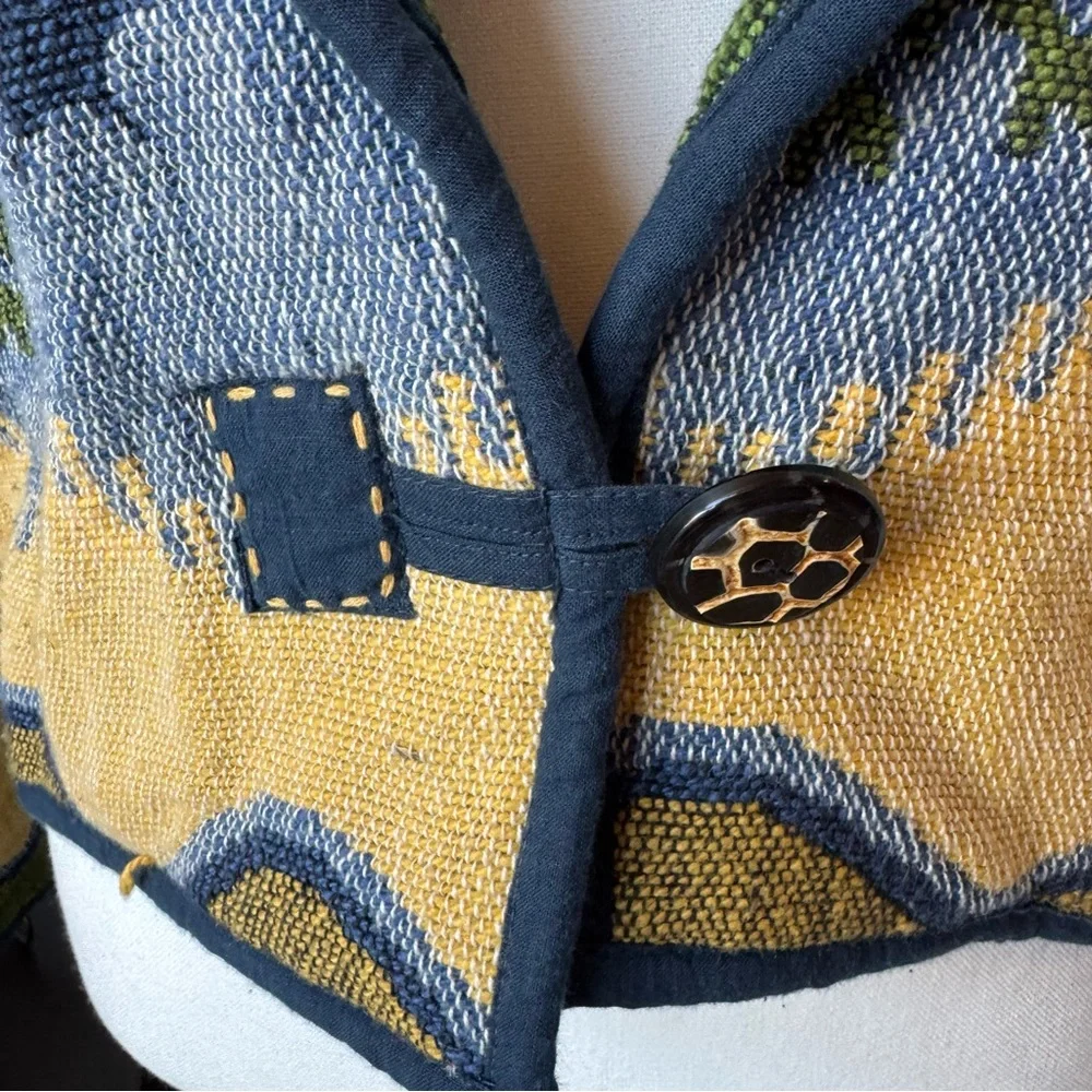 Flashback Vintage Wearable Art Tapestry Jacket Snowflake Winter Blue Green med - Picture 7 of 7